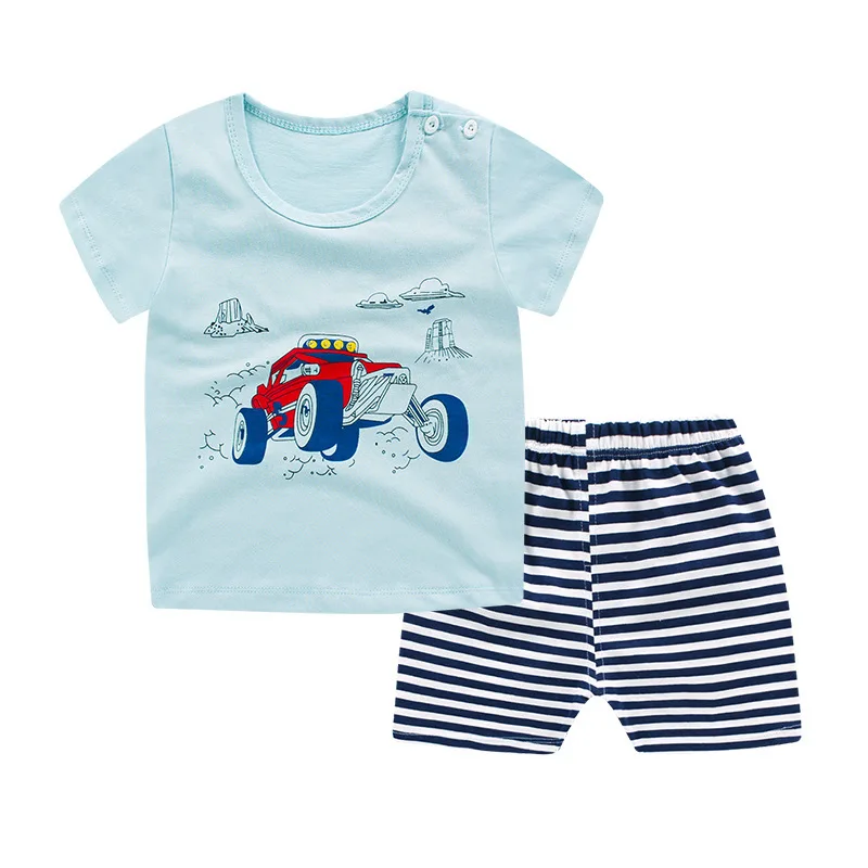 Комплект летней одежды для маленьких мальчиков и девочек футболка с мультяшным