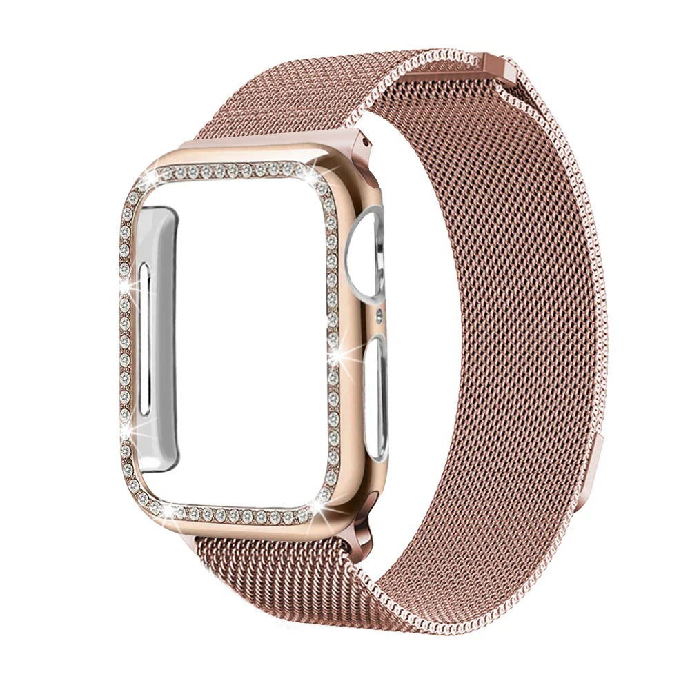 Чехол+ ремешок для Apple Watch 5 ремешок 44 мм 40 мм iWatch ремешок 42 мм 38 мм Миланская Петля Браслет ремешок для Apple watch 4 3 2 1 - Цвет ремешка: Rose Gold