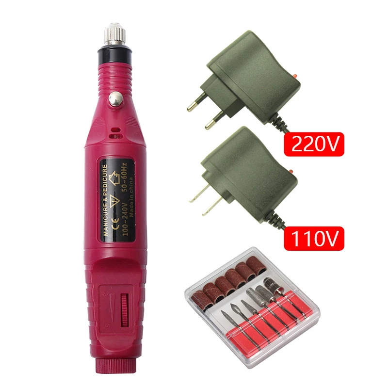 9V Red High Speed 1 Набор, 5 В/9 в, профессиональный электрический сверлильный станок для ногтей, маникюрный аппарат, ручка для дизайна ногтей, гель для педикюра, инструмент для удаления кутикулы, новинка, сделай сам - Цвет: 9V Red High Speed