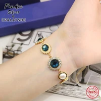 s925 sterling silver jewelry 11 copysun flower bracelet vintage retro pearls baroque style for women jewelry valentines day
