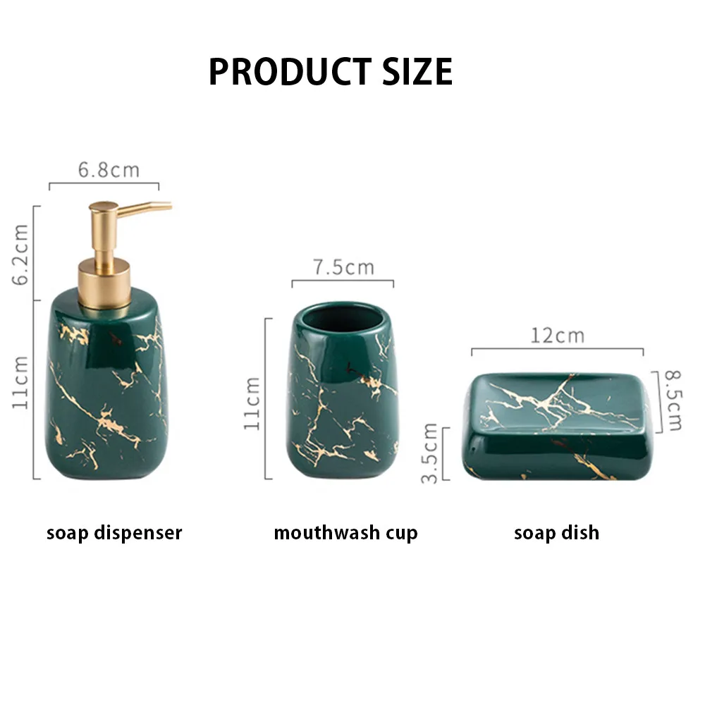 

4 in 1 Set Bathroom Wash Set Marbled Pattern Ceramic Soap Dispenser Mouthwash Cup Soap Dish Hotel Home Washing Accessory Suit