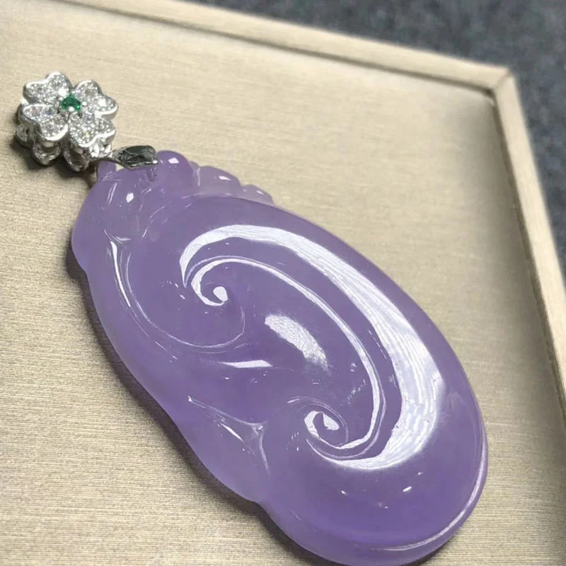 

Hot selling natural hand-carve Jadeite Violet Jade Ruyi Necklace pendant fashion jewelry Men Women Luck Gifts amulet