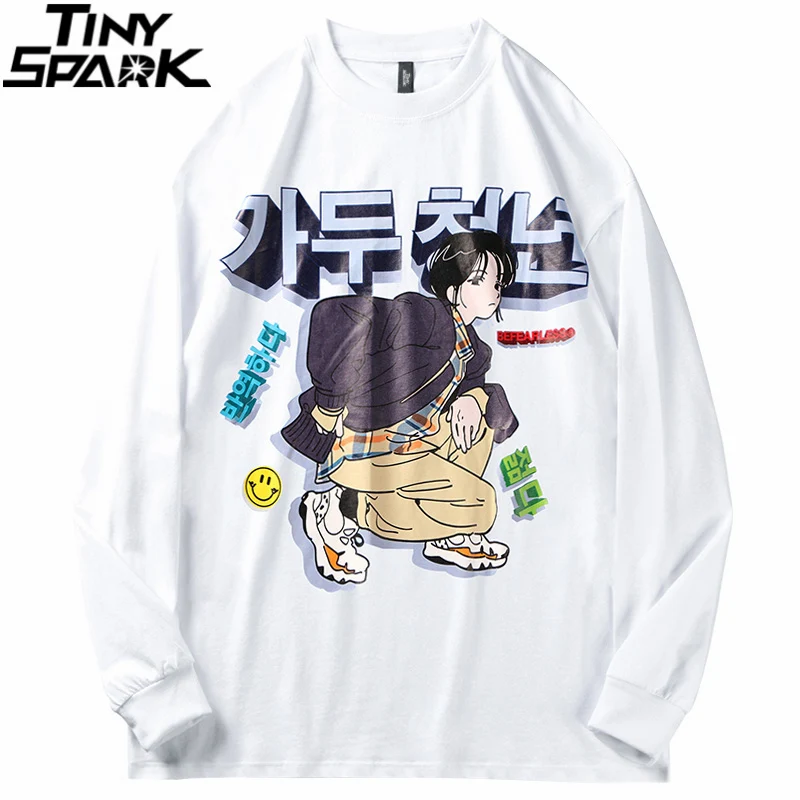 

Hip Hop Streetwear T-Shirt 2021 Men Cartoon Korean Print Tshirt Harajuku Cotton Casual T Shirt Autumn Long Sleeve Tops Tees