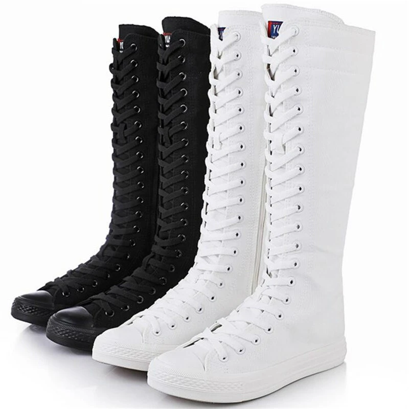 Женская парусиновая обувь с высоким берцем на шнуровке молнией удобные