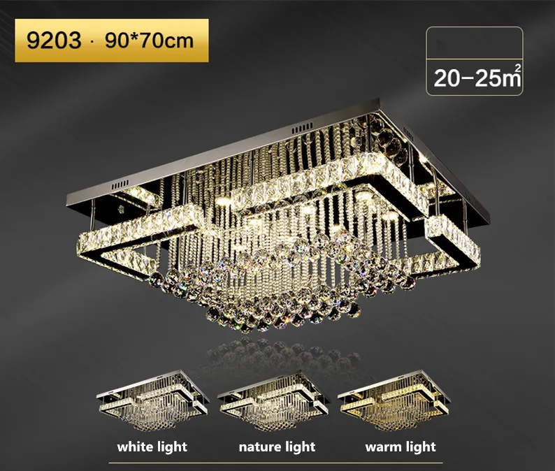 Современная роскошная квадратная люстра с кристаллами K9, светодиодная люстра с дистанционным управлением, затемненная Потолочная люстра для гостиной, Lamparas - Цвет абажура: L90 W70cm 68W