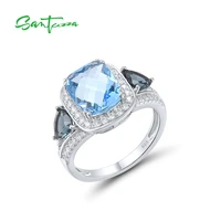 santuzza silver ring for women genuine 925 sterling silver sparkling solitaire blue stones stunning trendy party fine jewelry