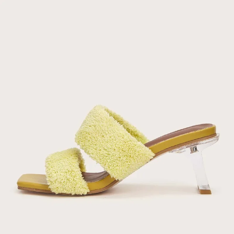 

DDYZHY New fashion sandals women summer furry decoration upper heel sandals and slippers personality crystal heel sandals women