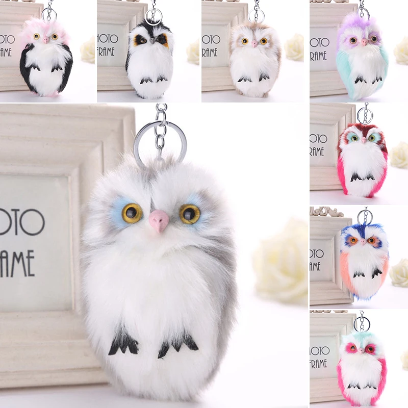 Автомобильный брелок в форме Совы с кроличьим мехом пушистый держатель для