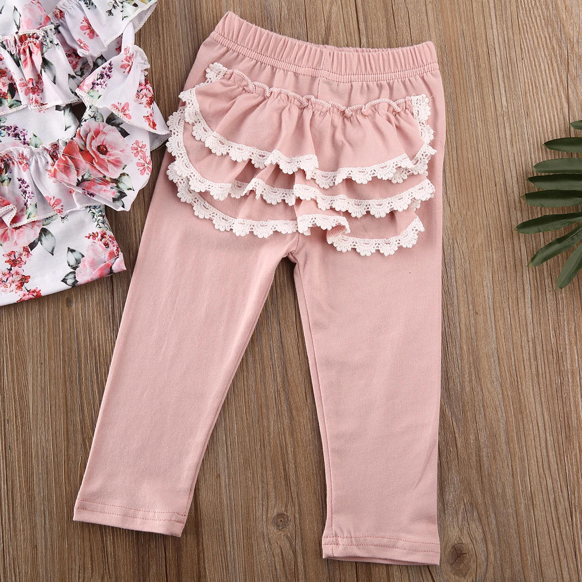 

2PCS Toddler Baby Girl 1T-6T Autumn Clothes Floral Tops T-Shirt Ruffle Pants Outfits