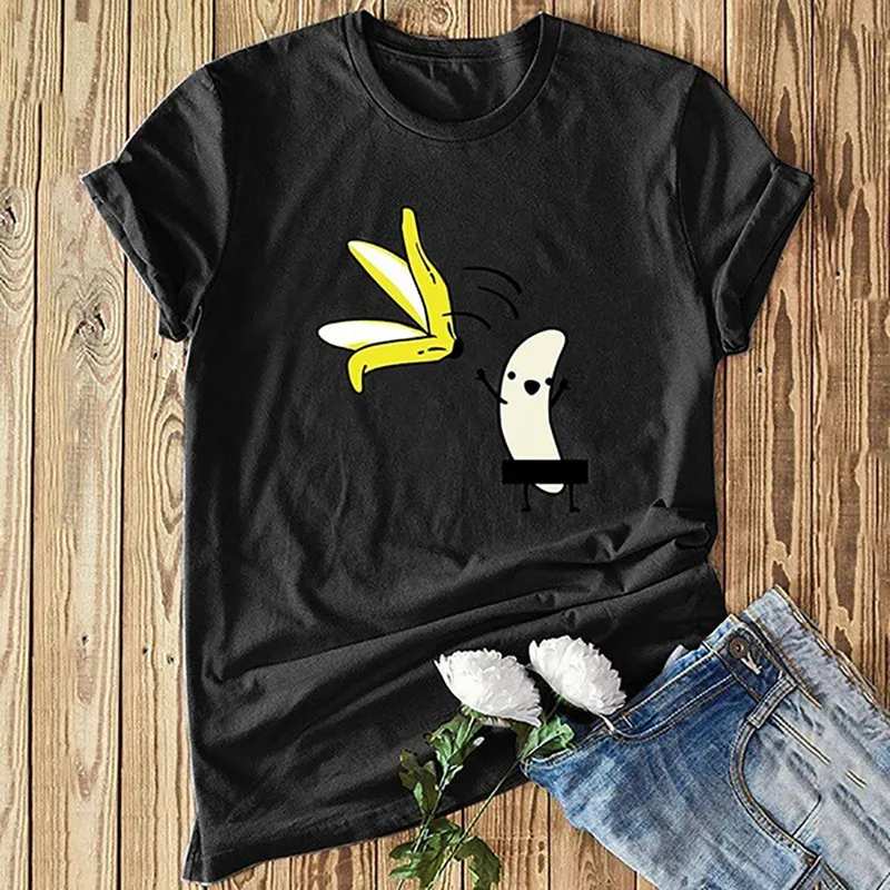 

Women T-shirt Cartoon Banana Pattern Print Funny T-Shirt Women O-Neck Short Sleeve Casual Cute Tshirt Tops