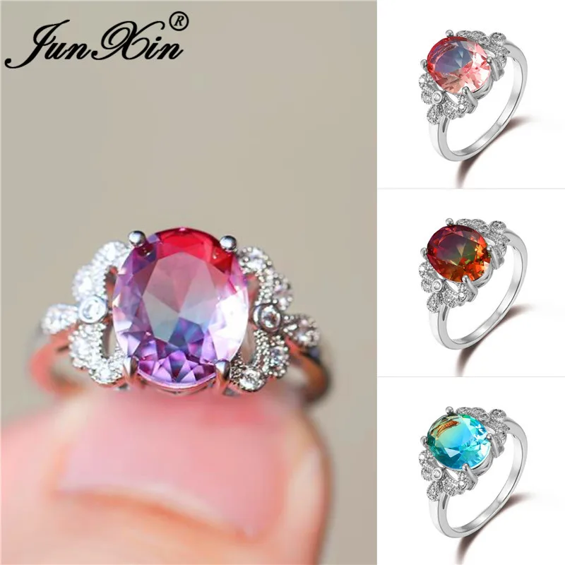 Обручальные кольца с овальным мистическим огненным кристаллом для женщин кольцо