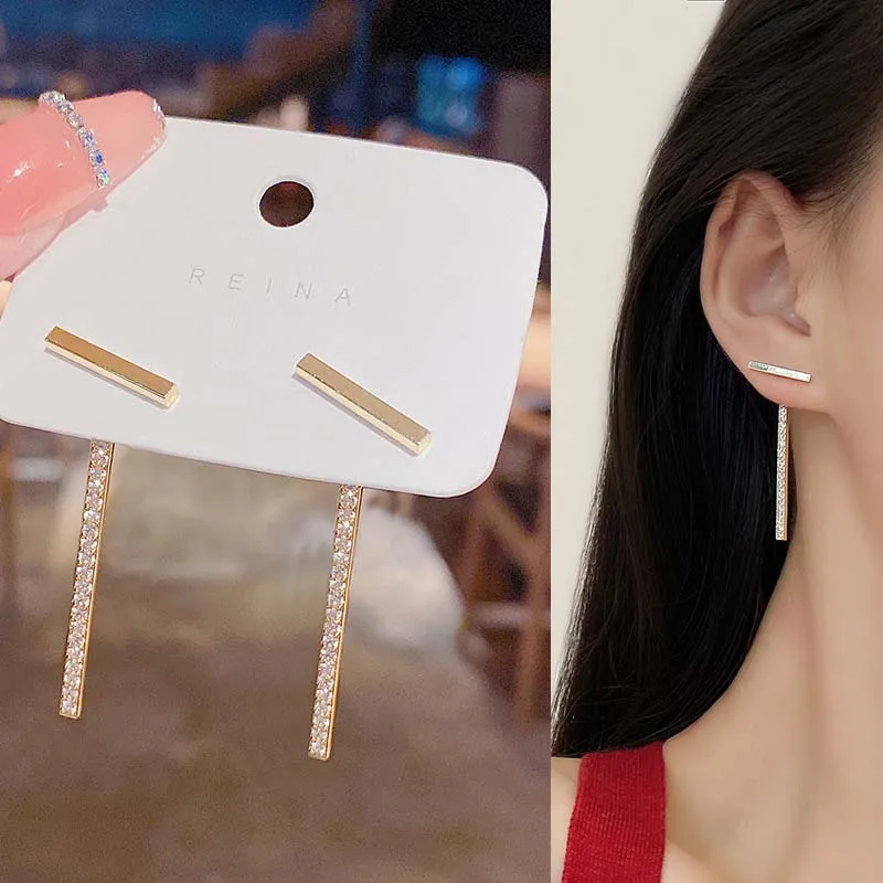 

2021 New Trendy Geometric Drop Earrings For Women Fashion Gold Plated Rhinestone Pendant Stud Earring Girls Wedding Jewelry Gift