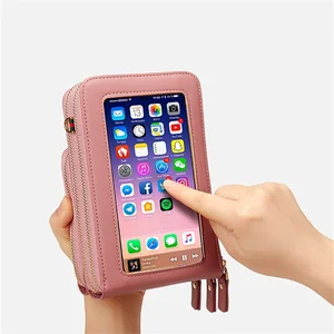 Women's Three-Tier Touch Screen Phone Bag Credit Card Holder Large-Capacity Women's Wallet Shoulder Messenger Bag Wallet Women