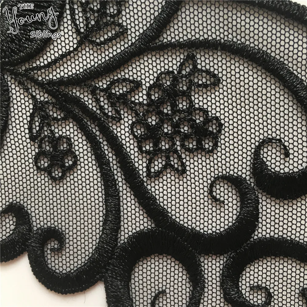 Новое поступление кружевной воротник вышивка черная органза ткань аппликация