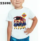 Детская забавная футболка с рисунком пожарного Сэма, детские летние топы, отличная Повседневная футболка для маленьких девочек и мальчиков, ooo2078