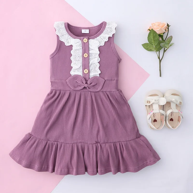 

New Summer Kids Dress for Girl Bow Lace Ruffles Party Wedding Sleeveless Children Girl Princess Dress Sweet Kids Clothes 1-6Y