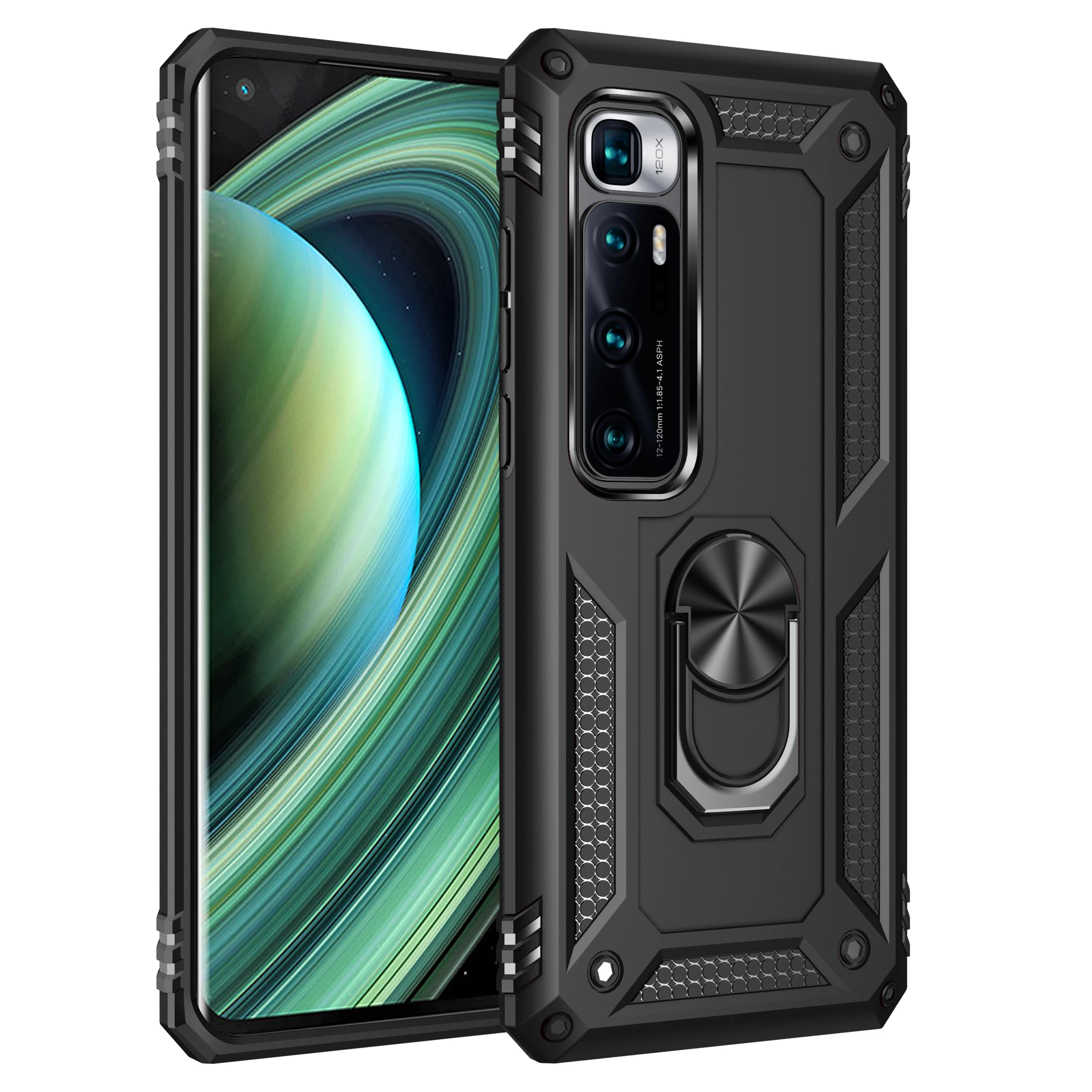 

Luxury Heavy Armor Rugged Anti Fall Phone Case For Xiaomi Note 10 10S 10T Pro Ultra Lite 5G Ring Hold Kickstand Protection Cover