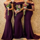 Простое платье подружки невесты, фиолетовые атласные платья подружки невесты с юбкой-годе, модель 2020 года, платья для подружки невесты, вечерние платья, длина до пола