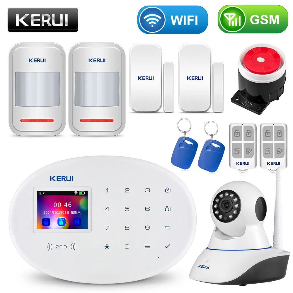 Alarm KIT2 KERUI wifi GSM домашняя система охранной сигнализации с 2,4 дюймов TFT сенсорной панелью приложение управление RFID карта беспроводной умный дом Охранная сигнализация - Цвет: Alarm KIT2