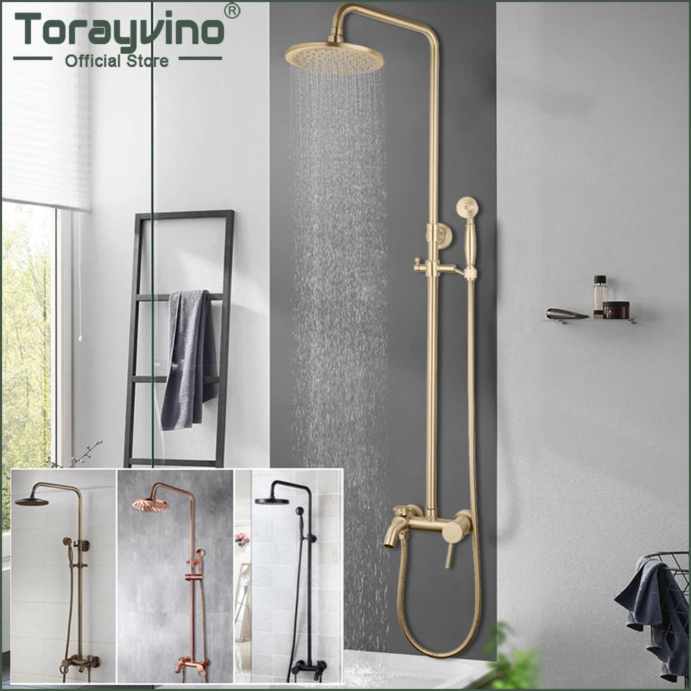 

Torayvino Best Quality Bathroom Shower Faucet Set Round Rainfall Shower Head Handshower Wall Mounted Combo Kit Mixer Water Tap