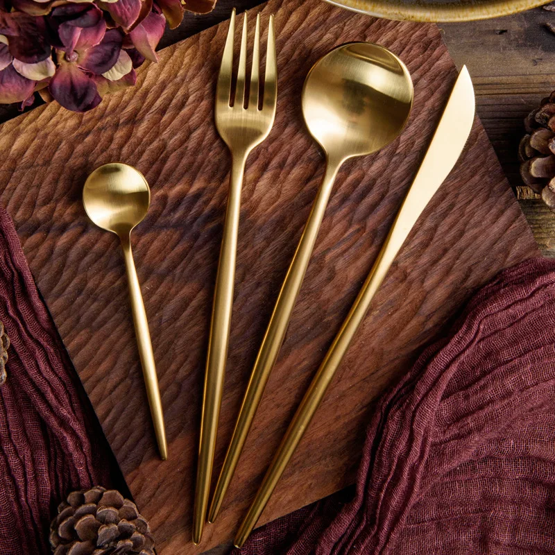 304 ложка из нержавеющей стали стиль Западная Посуда золотой нож для стейка и