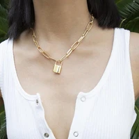 punk vintage gold and silver chain necklace geometric lock pendant necklace womens hip hop clavicle long chain necklace