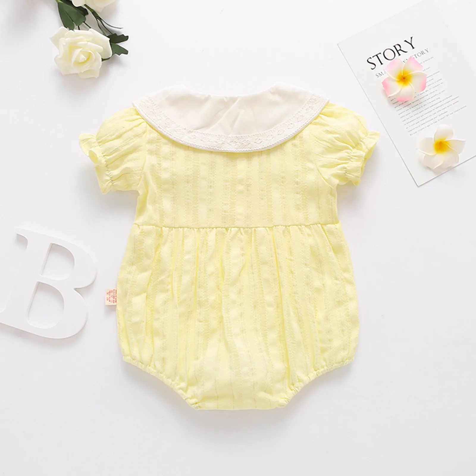 

Newborn Infant Baby Girls Peter Pan Collar Floral Romper Bodysuit Casual Clothes
