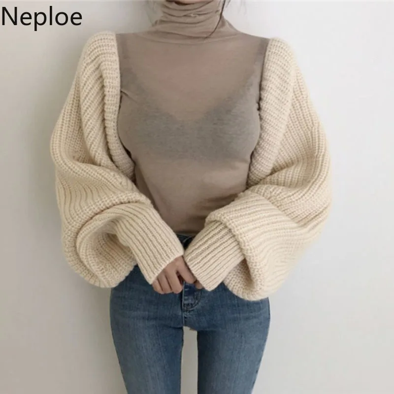 Neploe Autumn New 2020 Loose Bat Cardigans Sweater Women Sexy Open Back Lace Up Pull Femme Coat Hollow Out V Neck Thick 46929 |