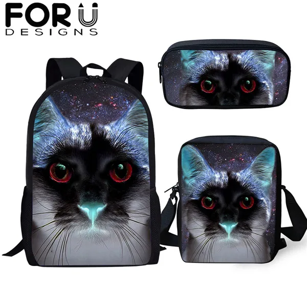 FORUDESIGNS/готический Черная кошка школьные сумки 3 шт./компл. для девочек и мальчиков Повседневное 3D Для женщин рюкзак ортопедический рюкзак детская дорожная сумка для книг - Цвет: CDGX1397CEK