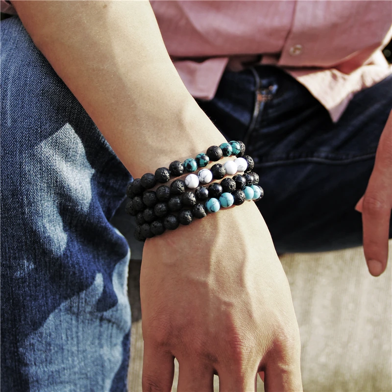 Модный браслет с бусинами 8 мм натуральные черные зеркальные бусины бирюзовые
