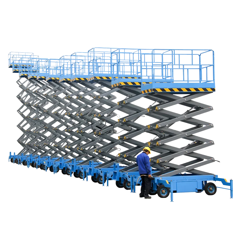 Подвижный электрический ножничный подъемник высотой 14 м для продажи поддон на