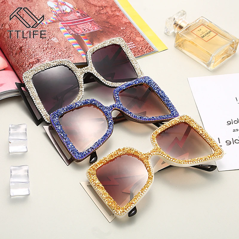 

TTLIFE Oversized Rhinestone Sunglasses Women 2021 Steampunk Diamond Sunglasses Square Punk Eyeglasses Gradient Sunglasses Men