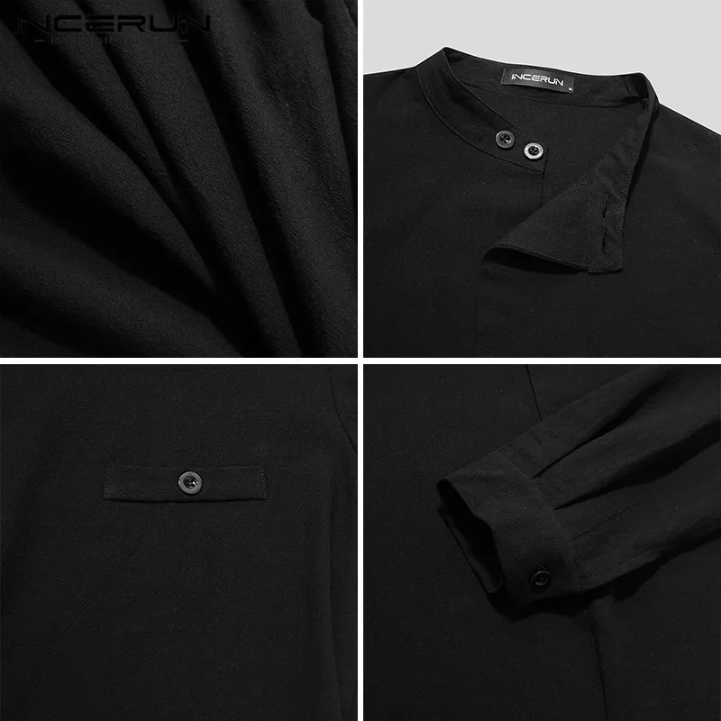 

INCERUN Solid Color Men Casual Shirt Cotton Long Sleeve Stand Collar 2021 Streetwear Brand Shirts Spring Vintage Leisure Camisas