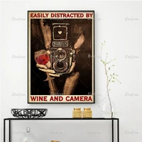 photographer cameraman poster easily distracted by wine and camera wall art prints poster home living decor poster floating fram