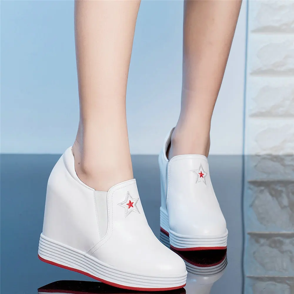

Platform Oxfords Shoes Women Genuine Leather Wedges High Heel Motorcycle Boots Female Round Toe Fashion Sneakers Casual Shoes