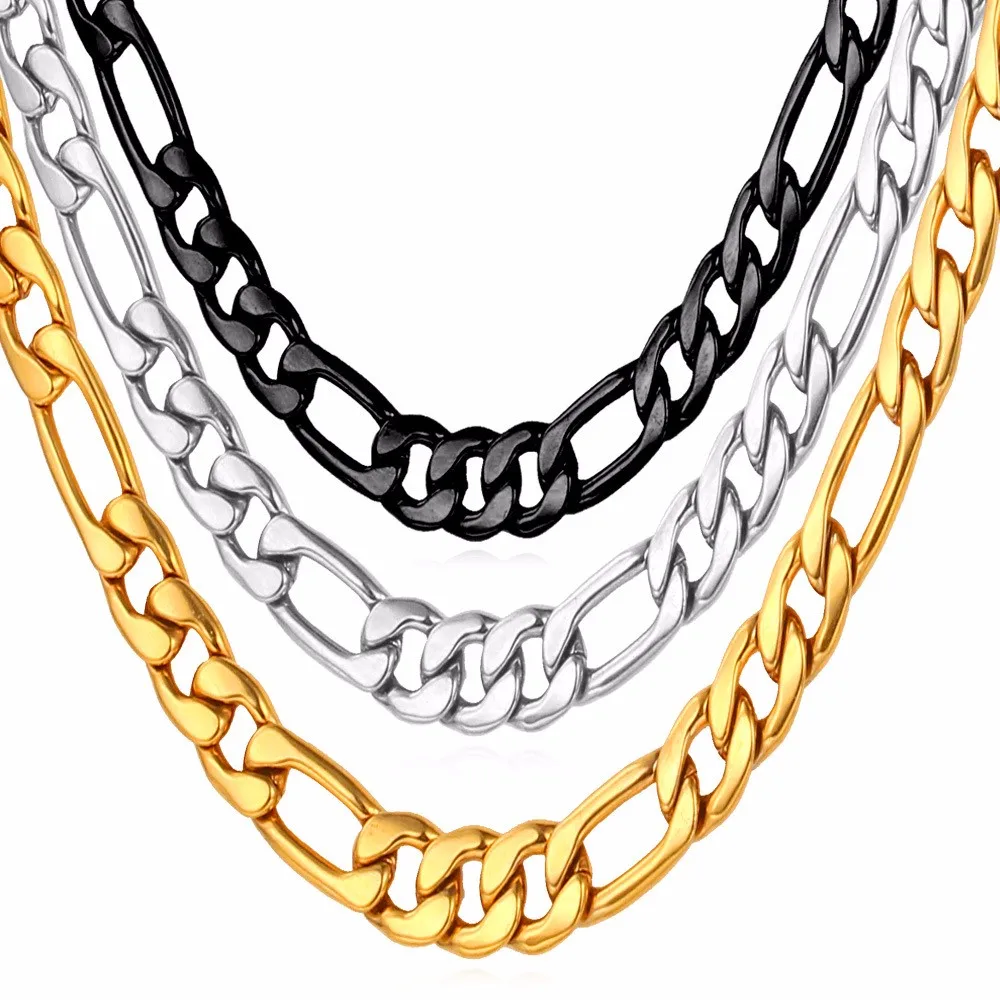 

Mens Figaro Chain Necklaces Stainless Steel Jewelry Black/Gold Dropshipping Wholesale 5MM Choker/Long Necklace Men