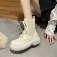 fashion thick soled pu leather ankle boots womens autumn and winter warmth thick soled ankle boots women motorcycle boots