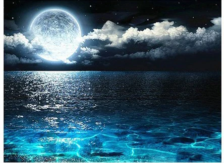 Мозаичная картина с изображением моря из страз круглая луна Стразы Вышивка