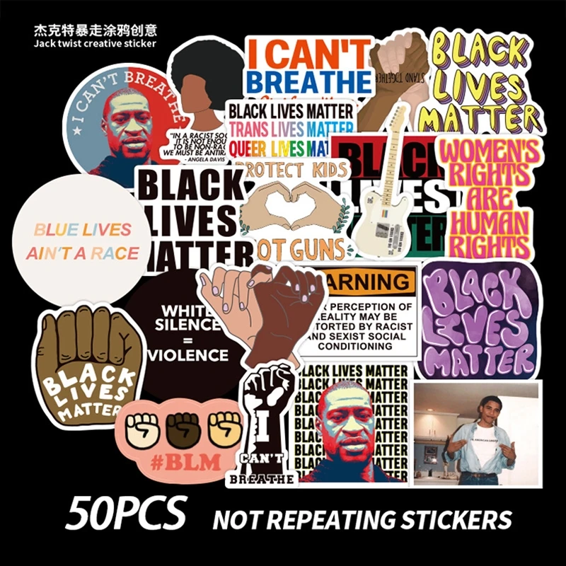 

50pcs/set Wholesale Black Lives Matter Stickers Pack Blm Sticker Non-random Luggage Sticker Laptop Skateboard Motor Car Decal