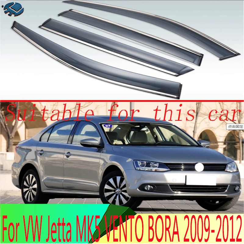 

For VW Jetta MK5 VENTO BORA 2009 2010 2011 2012 Plastic Exterior Visor Vent Shades Window Sun Rain Guard Deflector 4pcs