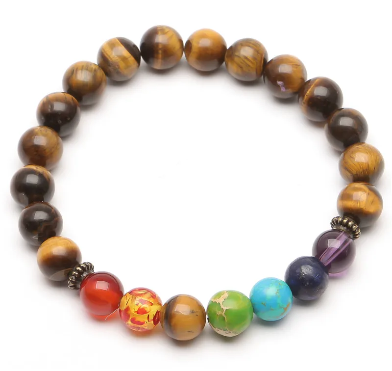 

Natural Lava Stone Beads Healing Balance Chakra Charm Bracelet Tiger Eye Bead Tibetan Buddha Prayer Bracelet for Women Men