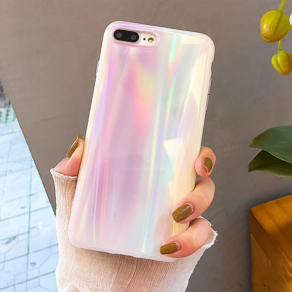 Чехол Aurora Laser для телефона iPhone 6 7 8 Plus 6s X XR мягкие чехлы из ТПУ XS Max Радужный Розовый