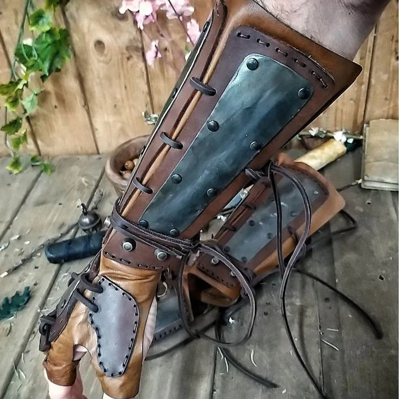 Medieval Samurai Leather Arm Armor Bracer Long Gloves Viking Archer Knight Cosplay Accessory Gauntlet Steampunk Vambrace For Men |