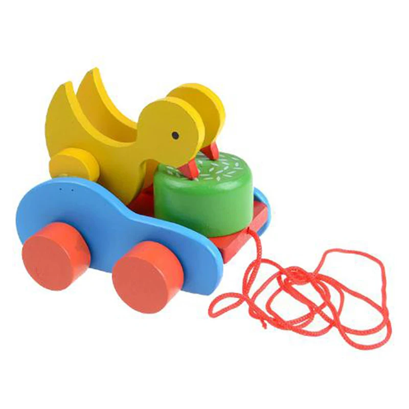 

Newborn Children Plaything Early Educational Toy Wooden Duck Trailer Vehicle Toys Cute Duckling Kids Gift Present