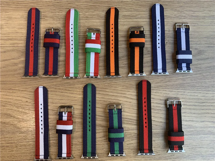 Ремешок тканый нейлоновый для Apple Watch Series 5 4 3 2 сменный Браслет с цветной пряжкой 38