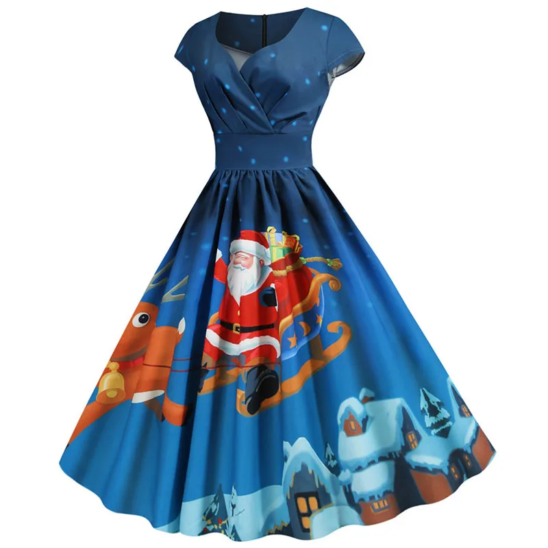 Женское винтажное платье с принтом Санта Клауса элегантное для рождественской