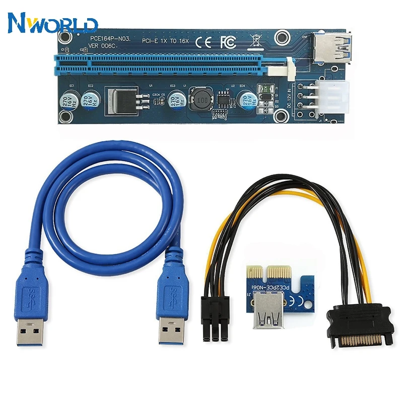 Новая PCI-E Райзер PCI E Express 1X до 16X Райзер-карта USB 3 0 SATA кабель питания BTC для майнинга