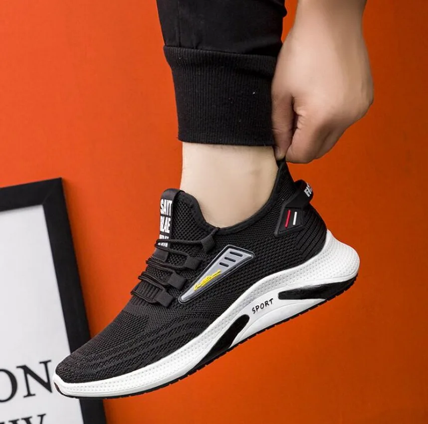 

2021 new sports shoes men's shoes flying woven lace-up running shoes breathable Korean style trendy shoes