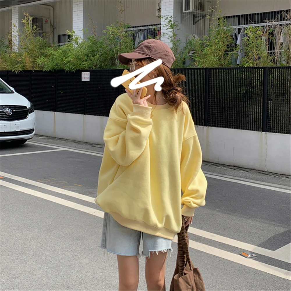 Женская теплая флисовая толстовка в Корейском стиле модный плотный однотонный