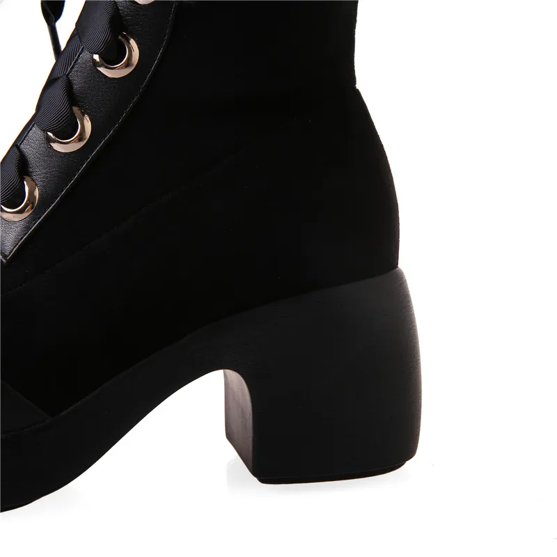 Online ASUMER Sepatu Bot Elastis Keluaran Baru 2021 Sepatu Hak Tinggi Kulit Asli Wanita Sepatu Bot Tinggi Paha Ramping Antik Berenda Wanita